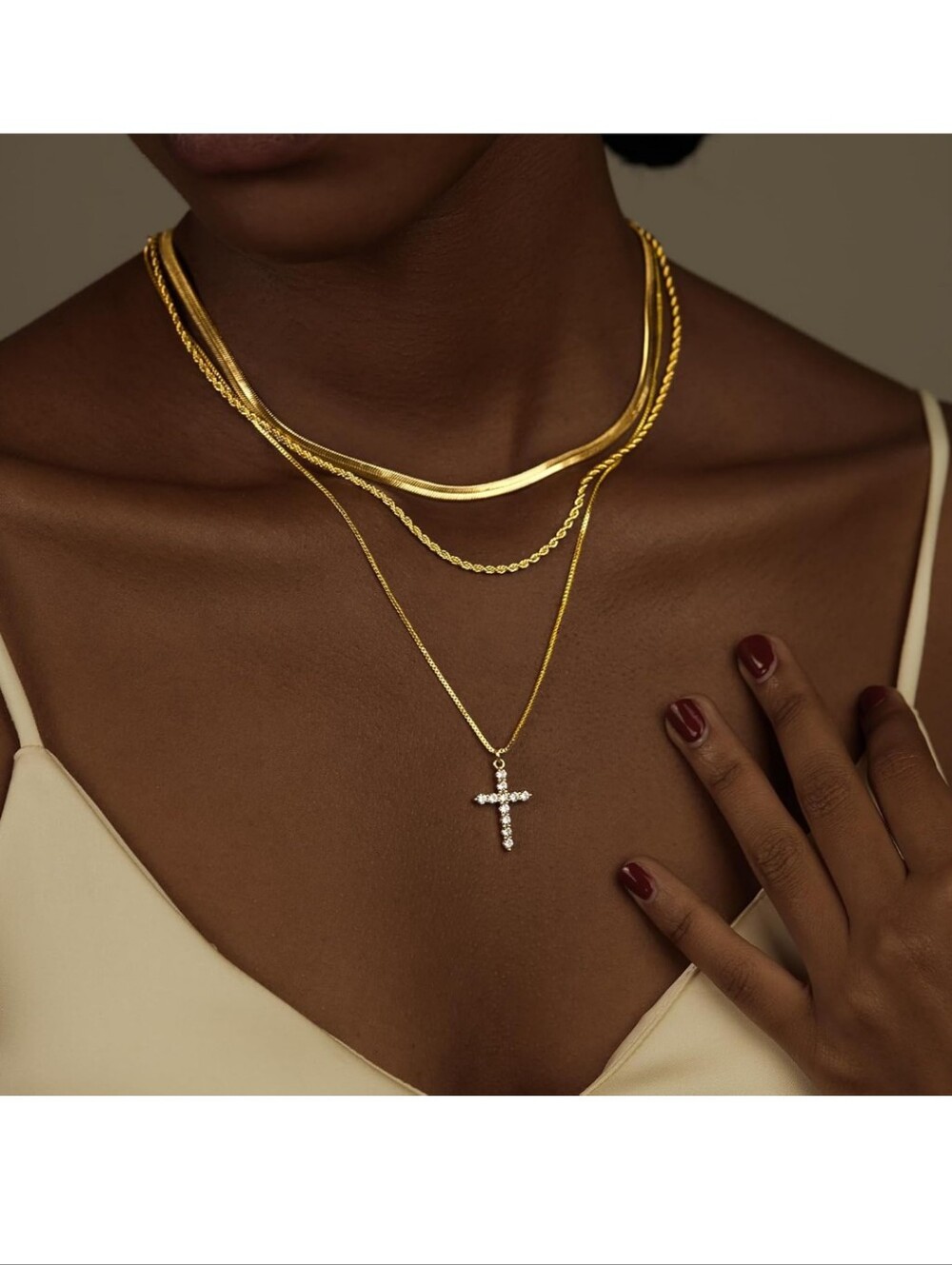 Gold Layered Cross Necklace - Elegant Multi-Strand Women’s Jewelry